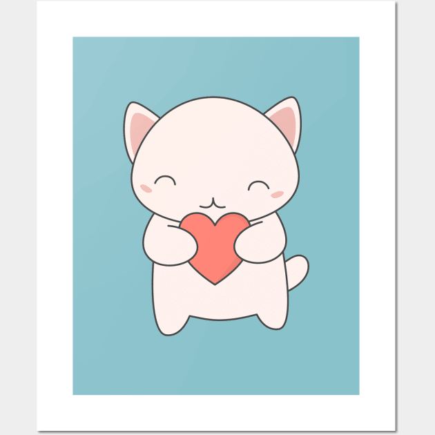 Kawaii Cute Cat T-Shirt Wall Art by happinessinatee